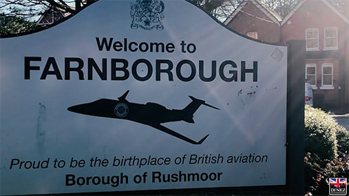 A sign that says 'Welcome to Farnborough, proud to be the birthplace of British Aviation, Borough of Rushmoor', this signage is located at Farnborough MAIN Train Station
