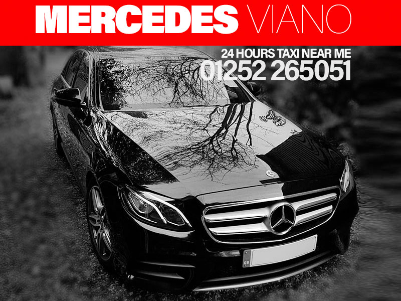 A black Mercedes E Class executive car, ☎️01252 265051 phone number, 24 hours taxi near me