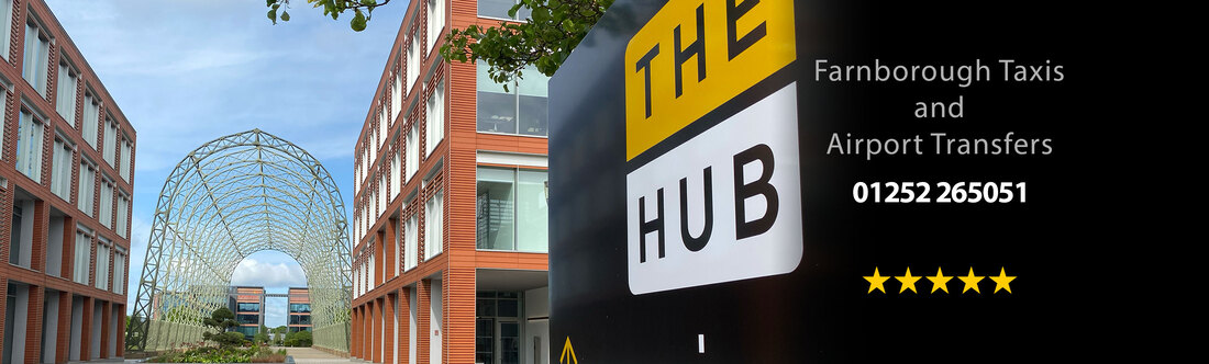 The Hub at Farnborough Business Park where multi-national companies perform their operations.  Farnborough Taxis and Airport Transfers ☎️01252 265051 ☎️⭐️⭐️⭐️⭐️⭐️. Can you see the old hangar?